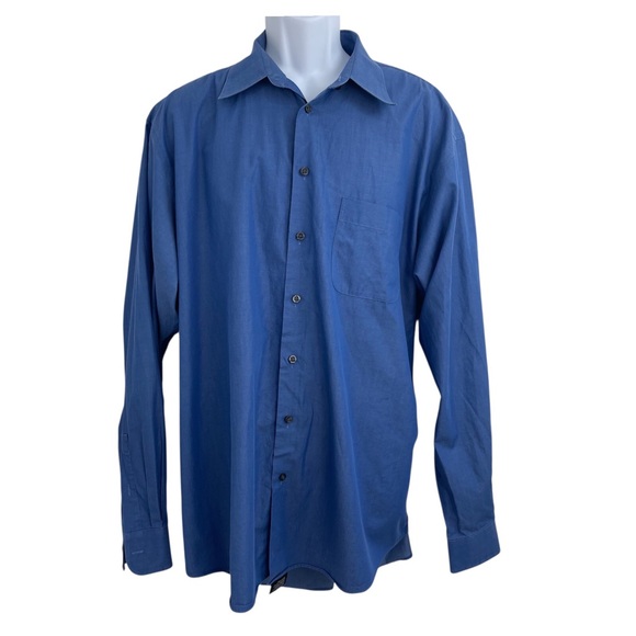 Alfani Mens Blue Iron Free Dress Shirt XL 17-1/2 blue long sleeve 100% cotton - Picture 2 of 9